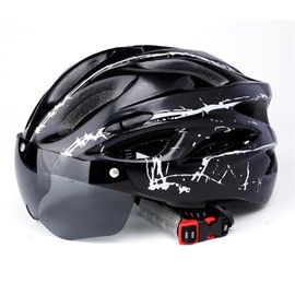 Road Bike Helmet Good Protection Safety Buckle Impact Resistance Cycling Helmet with Goggles for Bike Race Black White