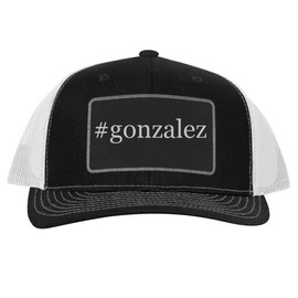 #Gonzalez - Leather Hashtag Black Patch Engraved Trucker Hat, Black-White, One Size
