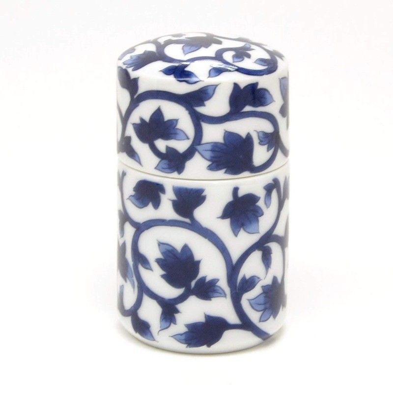 Tabletop Toothpick Holder with Lid, Arita Pottery, Blue Arabesque, Made