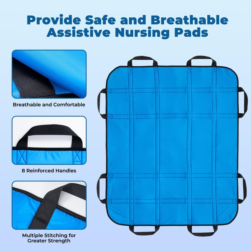 Nylon Positioning Bed Pad with Reinforced 8 Handles, 40" x