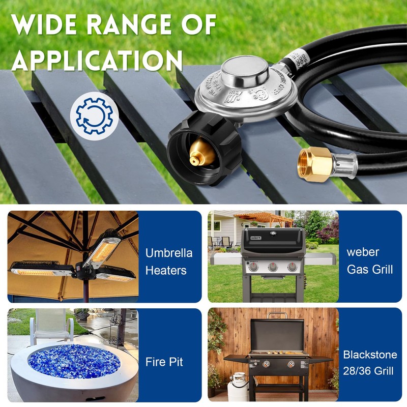 GasSaf 5 FT Propane Regulator with Hose, Grill Regulator Hose