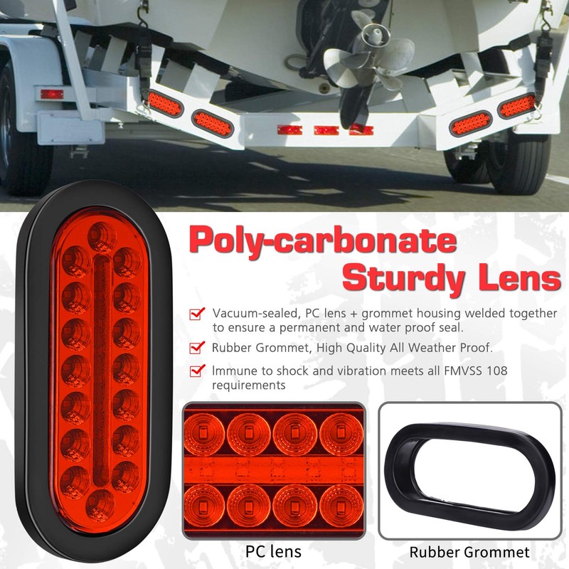 Linkitom 6 Inchs Submersible Oval LED Stop/Turn Trailer Tail Light