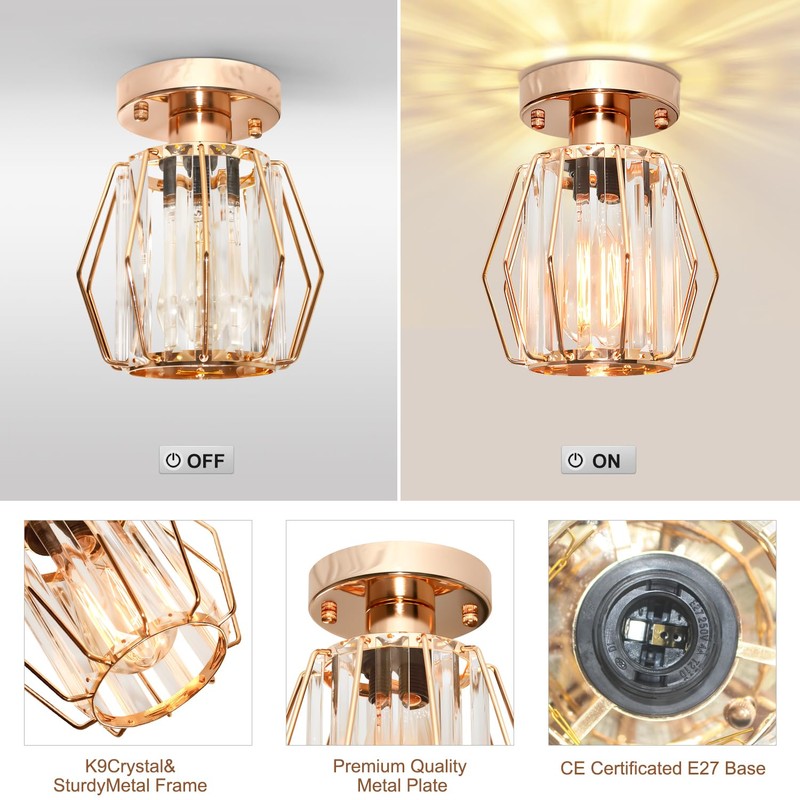 Mlihove Hallway Ceiling Lights Crystal Lighting, Gold Samll Chandelier Modern