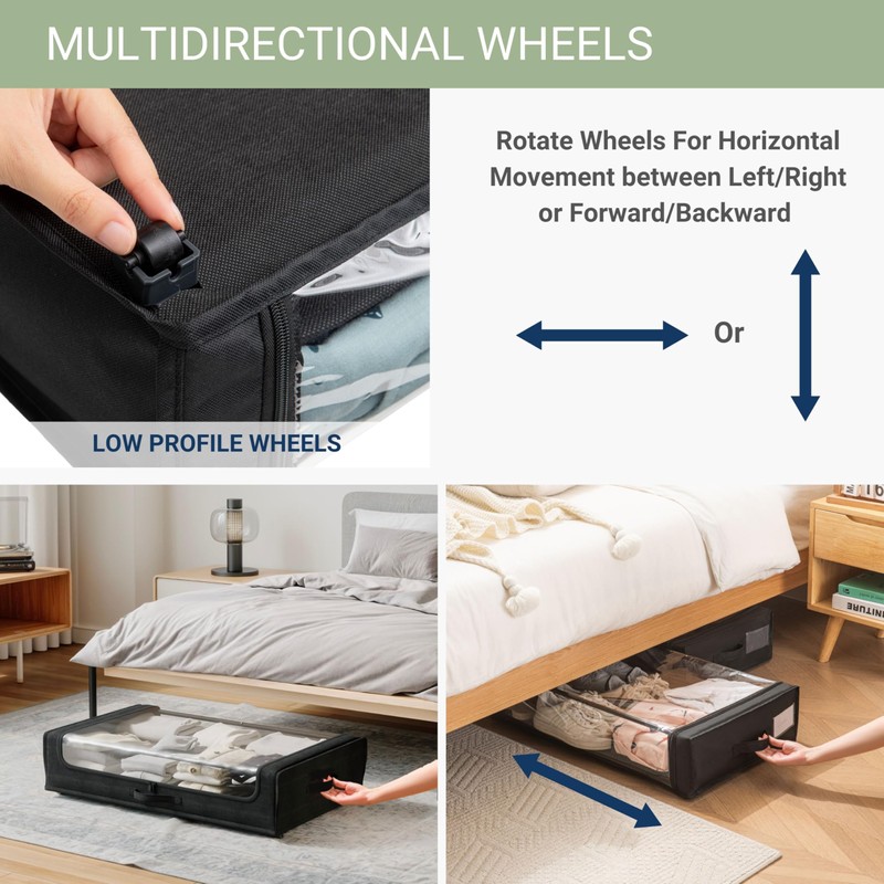 Underbed Storage Container with Wheels, Space-Saving Storage for Bedroom, Clear