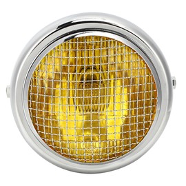 7in 55W Motorcycle Grill Headlight Vintage Style High/Low Beam Halogen Head Lamp Electroplate ShellYellow  Glass