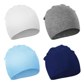 DRESHOW 4 Pieces Baby Beanie Newborn Toddler Soft Cute Knit Hat Hospital Hats for Baby Boys Infant Cap Beanies