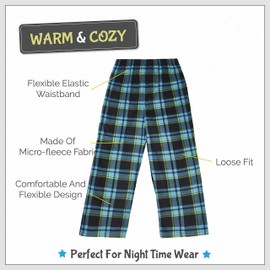 Mad Dog 2 Pack Boys Pajama Pants - Soft Fleece PJ Bottoms for Kids - Buffalo Plaid Lounge Pants, Warm & Comfy Microfleece Set - Size: 14-16, Blue/Black Plaid