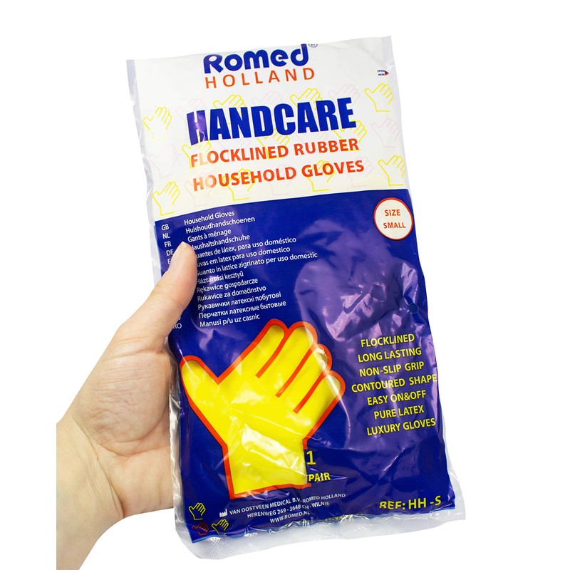 Romed Household Gloves Yellow 100% Natural Latex (Size: L, 12