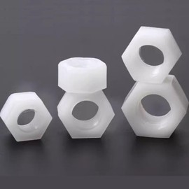 happinesspark Nylon PA66 Plastic White Color Metric Hex Nut M4 30PCS and Plain Washers M4 30PCS