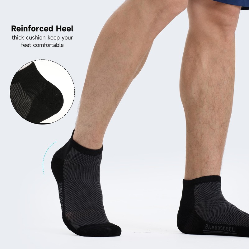 BAMBOO COOL Men's Athletic Ankle Socks Moisture Wicking, Anti-Odor Breathable