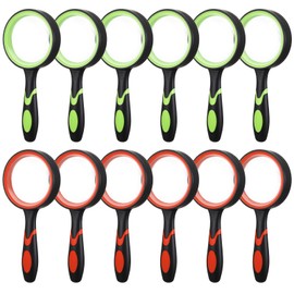 12 Pack 10X Magnifying Glass, 60mm Handheld Reading Magnifier for Seniors, Shatterproof Glass Lens with Non Slip Rubber Handle for Reading and Nature Exploration Orange and Green