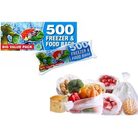 Freezer Food and Sandwich Bags THIN Clear Plastic Food Bags on Roll for All Types of Food Preservation Versatile and Durable Fridge & Freezer Safe 17 X 19cm Keeps Food Fresh Pack of 500