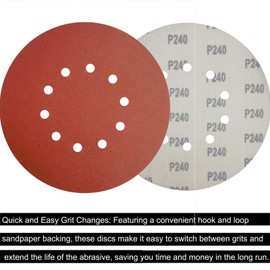 SACKORANGE 50 Pack 9-Inch 10 Hole 240 Grit Hook-and-Loop Drywall Sandpaper - Aluminum Oxide Sanding Disc for ‎9" Drywall Sander Wood Furniture Finishing …