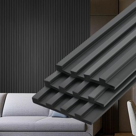 Gaahing Peel and Stick 3D Wall Panel, Flexible Acoustic Slat for Interior Wall Decor, Finish Accent Molding Trim (9.8ft x 5.9in, Black)