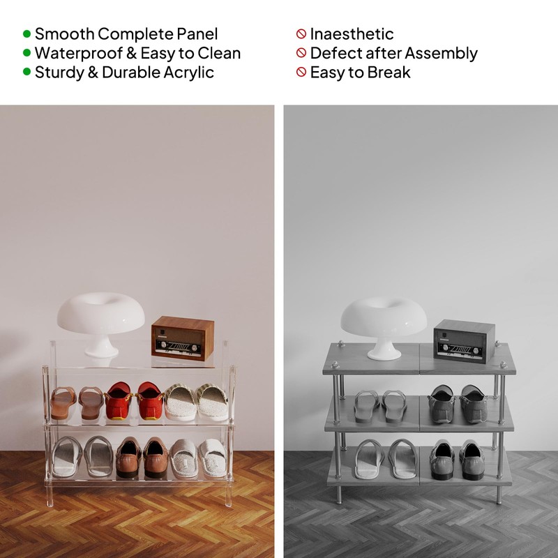 Aquiver 3-Tier Acrylic Shoe Rack - Modern Freestanding Shoe Storage