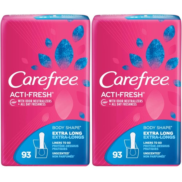 Carefree Body Shape Extra Long Unscented, 93 Count (Pack of 2)