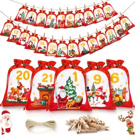 Advent Calendar for Filling 2024 Large for Children Women Men, Christmas Calendar Advent Calendar Fill Yourself 24 Fabric Bags, DIY Advent Calendar Bags Fabric Bags with Wooden Clips, Cord