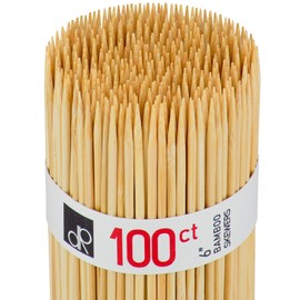 DecorRack 6" Natural Bamboo Skewers Sticks, 100 Wood Skewers for Grilling, BBQ, Kabob, Appetizers, Fruits, Smores, Cocktail, Brunch, Fondue Sticks, Barbeque, DIY Crafting, 6 inch (100 pack)