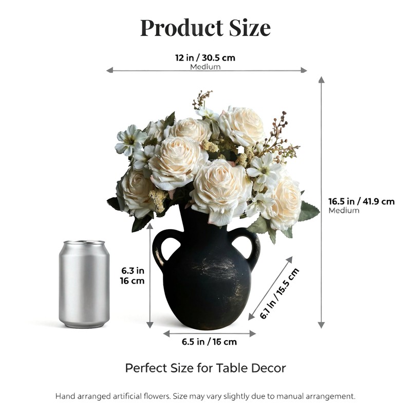 Artificial Flowers with Vase, Faux Rose Centerpiece in Terracotta, 15