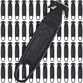 Therwen 50 Pcs Safety Box Cutter Knife of Stainless Steel Concealed Blade Package Opener with Tape Splitter for Carton Cardboard Wrap Letter Work Bag Straps Film Utility Tool, Black