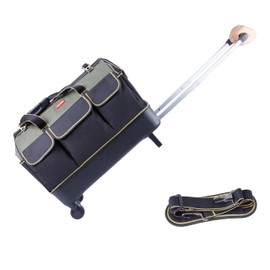 Justzon rolling tool bag with wheels for Electrician HVAC Tool Bag Organizer ，Hidden pull rod, plastic bottom, lightweight