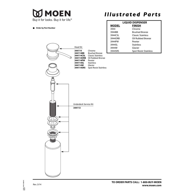 Moen 3944ORB Deck Mounted Kitchen Soap Dispenser with Above the