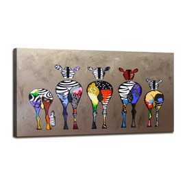 DZL Art D72550 Canvas Prints Wall Art Paintings Animal Painting Five Colorful Zebra Modern Art Stretched Ready To Hang for Living Room Bedroom Decoration