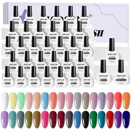 JODSONE 35 Pieces Gel Nail Polish Starter Kit 3 Bottles of Base Glossy Matte Top Coat Gel Nail Set Easy to Apply Nail Salon For Gift - Color: 20 Color 10ml-1