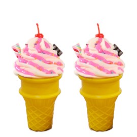 LONG XIN SERIES 2PCS Realistic Fake Ice Cream Model Decor with Cherry Pink Sauce Sprinkles Non-Melting Artificial Dessert Display for Bakery Photography Food Staging Props Kitchen Counter Decor