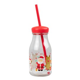 Widdle Gifts Christmas Milk Bottle and Straw Re-Useable - Santa and Friends 5997