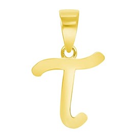 Jewelry America Solid 14k Yellow Gold Mini Uppercase Initial Script Letter Charm Pendant, Yellow Gold