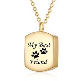 Urn Necklaces for Cat Dog Ashes My Best Friend and Paw Print Engraved Pet Cremation Jewelry for Ashes Stainless Steel Keepsake Memorial Pendant Ash Holder Cremation Urn Necklace for Women Men (Gold)