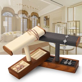 Woodten Jewellery Stand Watch Holder Necklace Stand Jewelry Display Stand (Creamy White)