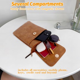 Auliuse Crossbody Phone Bag for Women Leather Cross Body Cell Phone Purse Wallet Small Shoulder Bag Purse Ladies (Brown)