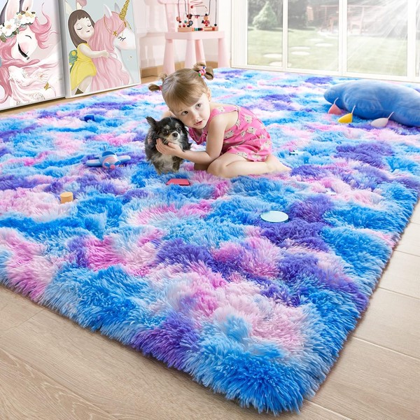 Noahas Fluffy 6x9 Area Rugs for Living Room,Tie-Dyed Blue and