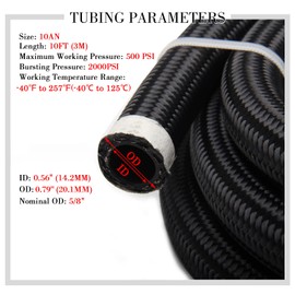 YIUIY 10AN 5/8" 10FT Fuel Line Hose Braided Nylon Stainless Steel Oil Gas Transmission Oil Cooler Line Coolant Hose Fuel Line Pump Gas, Race Gas, Vacuum, Hydraulic Fluid, Diesel Hose Line Tube Black