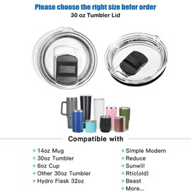 30 oz Tumbler Lids, Replacement Lids Compatible for YETI 30 oz Tumbler,Old Style Rtic, and More - Magnetic Slider Switch Spill Proof Tumbler Lid/Cover (2Pcs Black) Zagahul