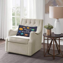 EKOBLA Throw Pillow Cover Never Stop Dreaming Awesome with Lovely Planets Moon Spaceship Starts Comets Decor Lumbar Pillow Case Cushion for Sofa Couch Bed Standard Queen Size 20x30 Inch