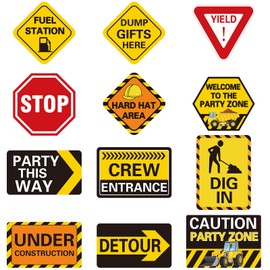 Faccito 12 Pcs Construction Party Decorations Construction Signs Traffic Road Signs Classroom Decors for Back to School Classroom Truck Birthday Baby Shower Supplies Decor