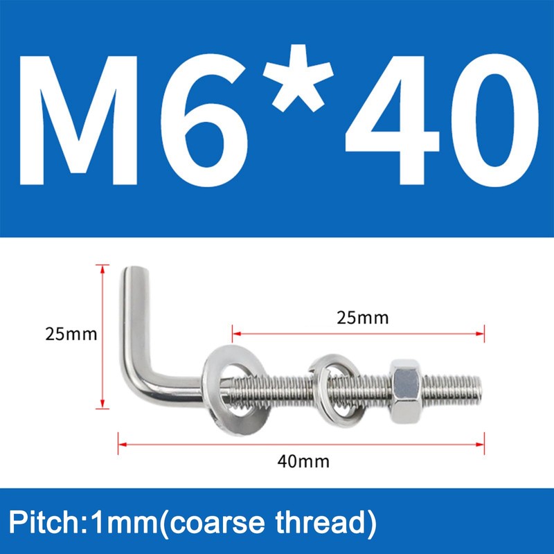 (20 Pieces) M6x40mm L Shaped Threaded Bolt Kits 304 Stainless