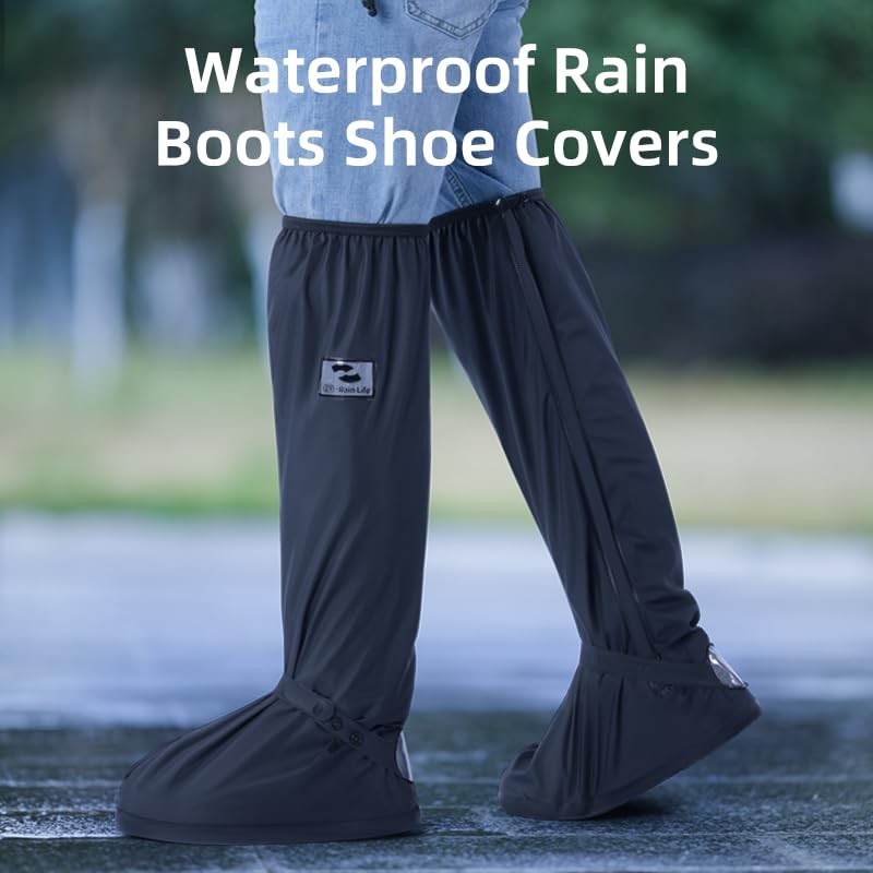 RINJOY High Top Rain Shoe Covers with Zipper, Reflective Waterproof