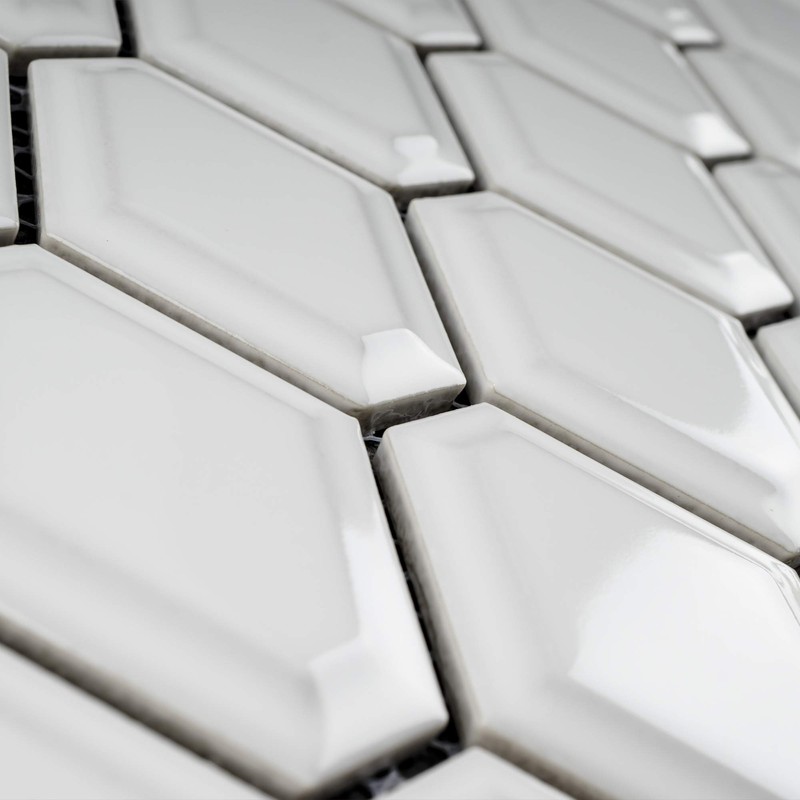 BT-PM7 White Glossy Diamond Shape Beveled 3D Porcelain Mosaic Tile