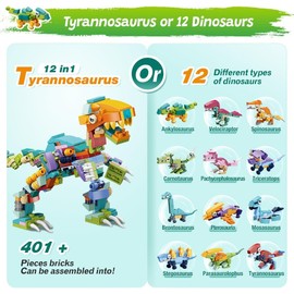 Bambebe 12 Packs Dinosaur Building Blocks Party Favors for Kids, Easter Gifts Goodie Bags Stocking Stuffer Classroom Prizes Building Set, Assorted Building Blocks Sets for Birthday Party Gift