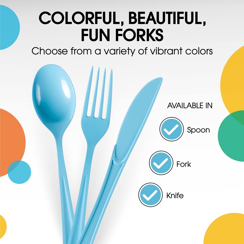 Exquisite Solid Color Premium Plastic Cutlery, Heavy Duty Plastic Disposable