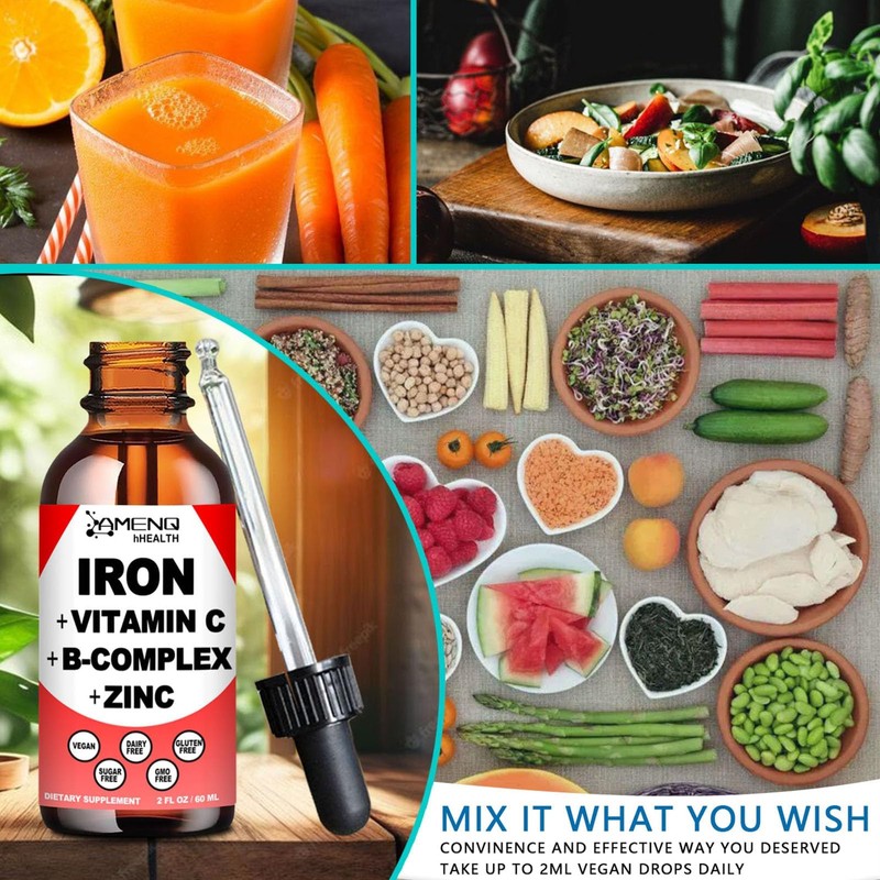 Liquid Iron Supplement w/Vitamin C, A, B-Complex, Vegan Iron Drops