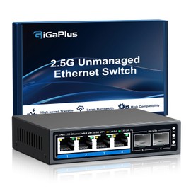 6-Port 2.5Gb Unmanaged Ethernet Switch with 4*2.5G Base-T Ports, 2*10G SFP+ Ports. GiGaPlus 2.5Gbps Network Switch for 2.5Gbps NAS/PC, WiFi6 Router, Wireless AP, Plug and Play