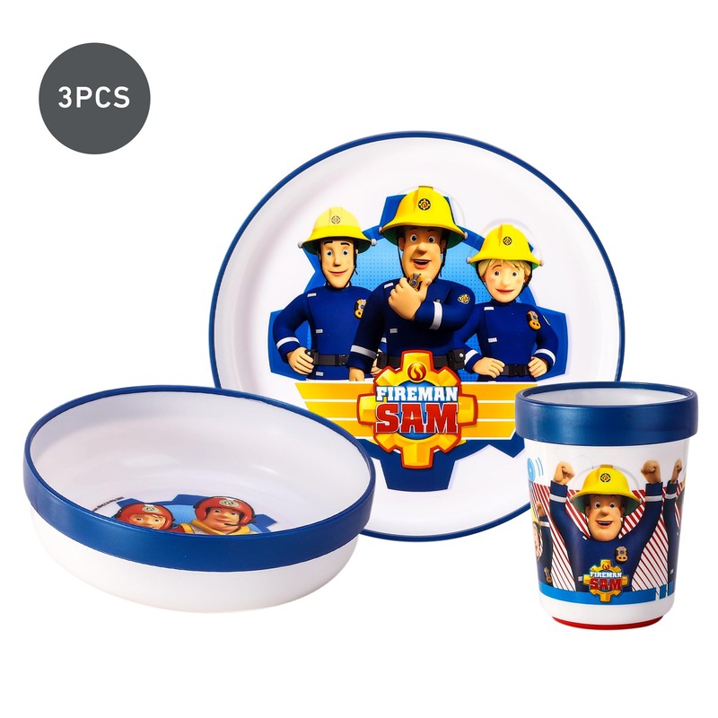Fireman Sam 3pcs Bicolor Premium Kids Dinner Tableware Set Plate,