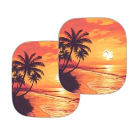 Knextrepoy Beach Sunset Windshield Sun Shade for Truck SUV Car, 2 Pcs Foldable Palm Tree Windshield Sunshade Car Front Sunshade Blocks Sun Visor Heat Insulator Universal Vehicle Accessories