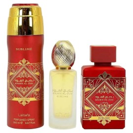 Lattafa Badee Al Oud Sublime Perfume Set Eau De Parfum Hair Mist Deodorant