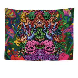 Ulticool - Skull Psychedelic - Tapestry - 200 x 150 cm - Large Wallpaper - Poster Decoration - Non-Woven - Canvas - Painting - Tapestry Accessory